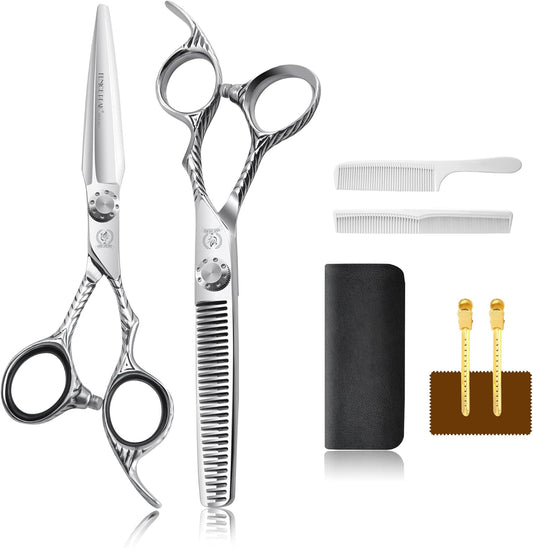 Fenice Peak 6'' Hair Cutting Scissors Set 440C Stainless Steel Barber Shears Kit with Cutting & Thinning Scissors