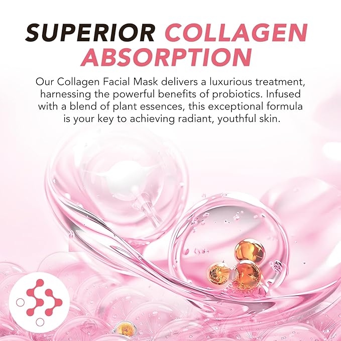 Collagen Face Mask, Hydrating Overnight Hydrogel Collagen Mask for Women, Deep Collagen Anti Wrinkle Lifting Mask for All Skin Types, Pore Minimizing, Elasticity Improvement, 34g x4ea