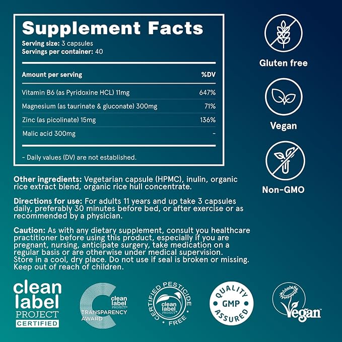 Puori Organic Magnesium Zinc Supplement 300mg - 240 Vegan M3 Complex B6