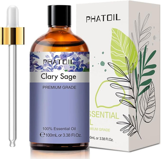 3.38FL.OZ Clary Sage Essential Oil for Aromatherapy Diffusers with Glass Dropper, Humidifiers, Great for DIY Candle and Soap Making, Huge 100ML Bottle
