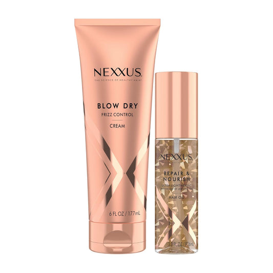 Nexxus Smooth Blow Dry Balm & Heat Protect Styling Cream 6 oz & Ultra Lightweight Hair Repair Oil 3.3 oz