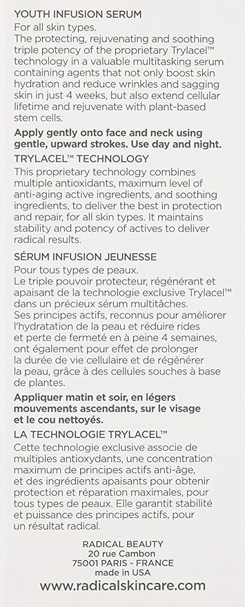 Radical Skincare Youth Infusion Serum - Evens Skin Tone, Reduces Fines Lines & Wrinkles - Hydrates & Smooths Skin - For All Skin Types Including Sensitive Skin - Paraben & Cruelty Free (1 fl oz)