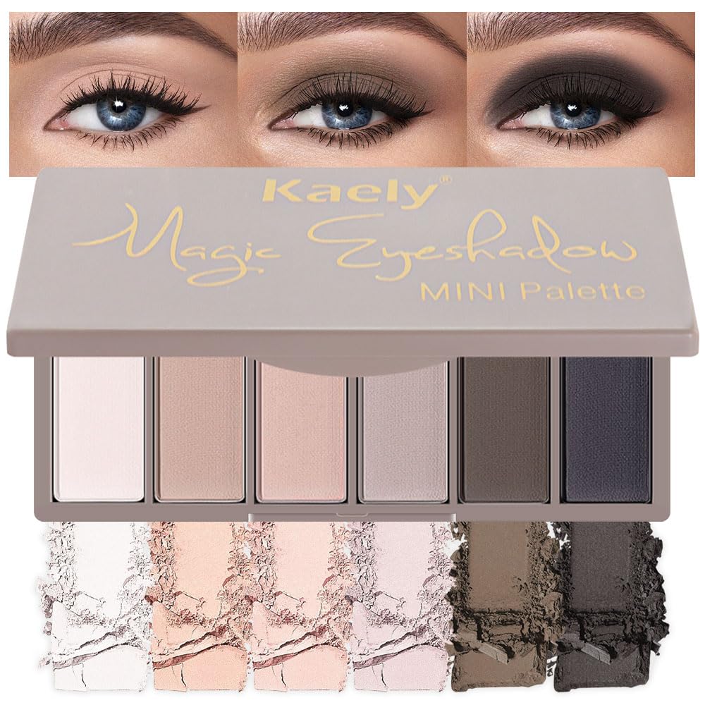 6 Colors Mini Nude Brown Eye Shadow Palette Makeup for Older Women, Neutral Matte Shimmer Eyeshadow Palette Highly Pigmented Waterproof, paleta de sombras de ojos, Vegan & Cruelty-free, 01