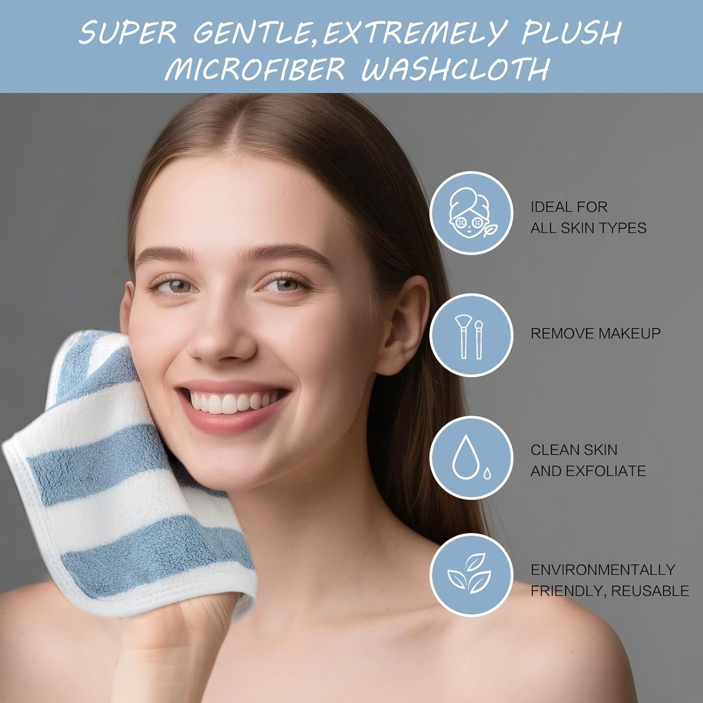 SINLAND Microfiber Facial Cloths Fast Drying Washcloth 8inch x 8inch Absorbent Face Wash Cloth Soft Makeup Remover Cloths