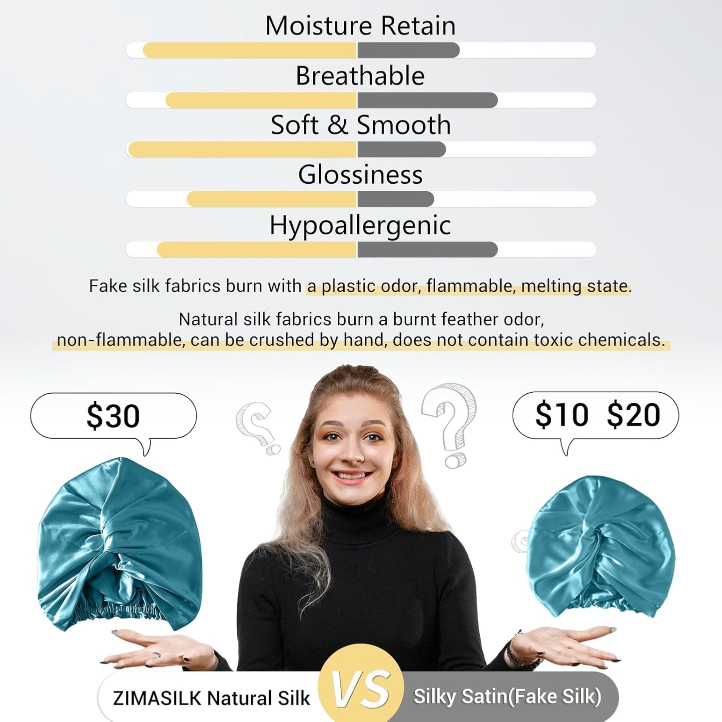 ZIMASILK 100% 22 Momme Mulberry Silk Bonnet for Sleeping Women, Breathable Silk Hair Wrap for Premium Hair Protection - Reducing Friction (1Pc, Turquoise)