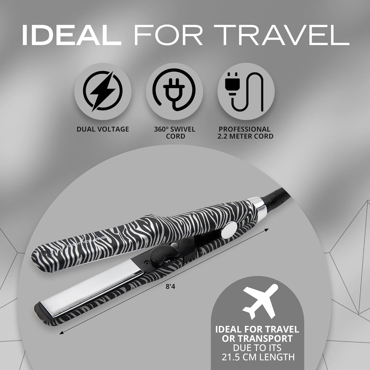 CORIOLISS C Trip Mini | Hair Straighteners for Women | Titanium| Flat Iron | Professional with Temperature Control (Zebra Silver)