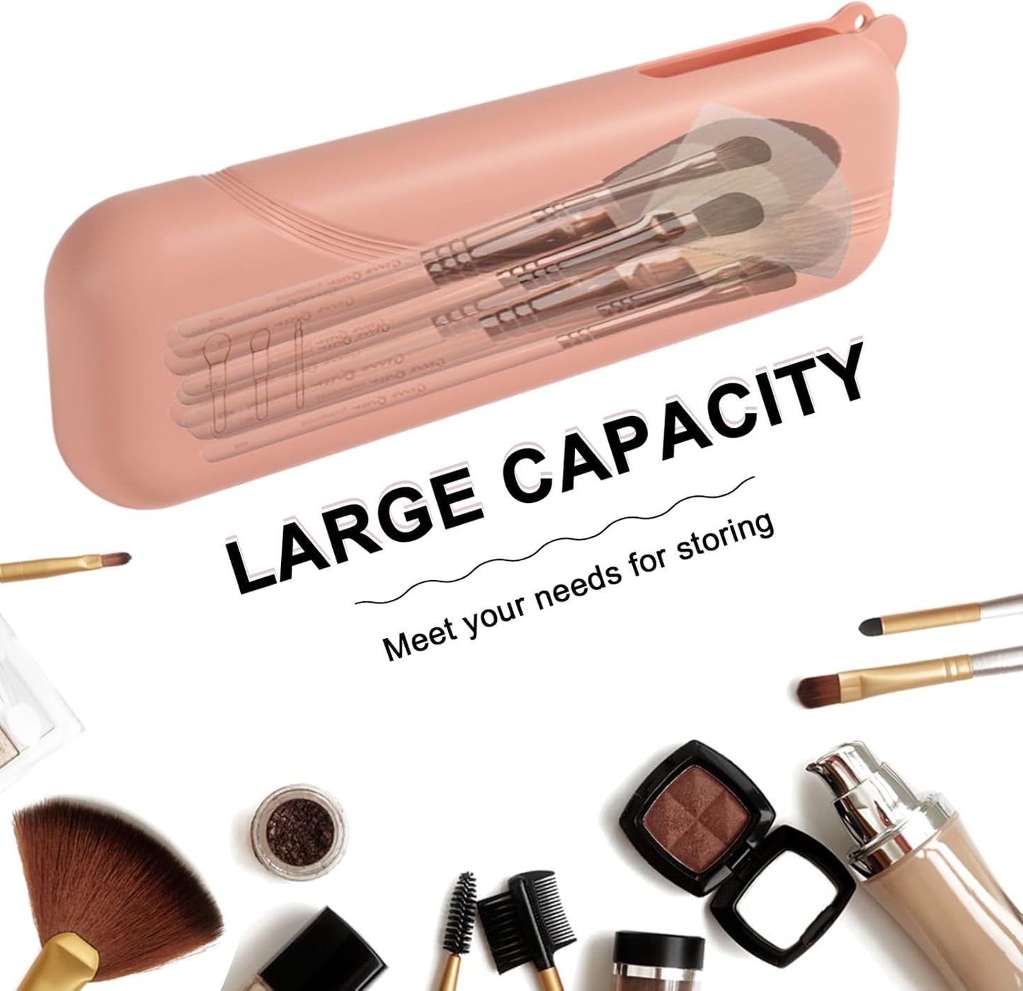 Silicone Makeup Brush holder,Large Travel Makeup Brush Case with Half-open Snap Design, Anti-fall Out Travel Bag,Portable and Eco-Friendly Beauty Cosmetic Organizer (Pink*1)
