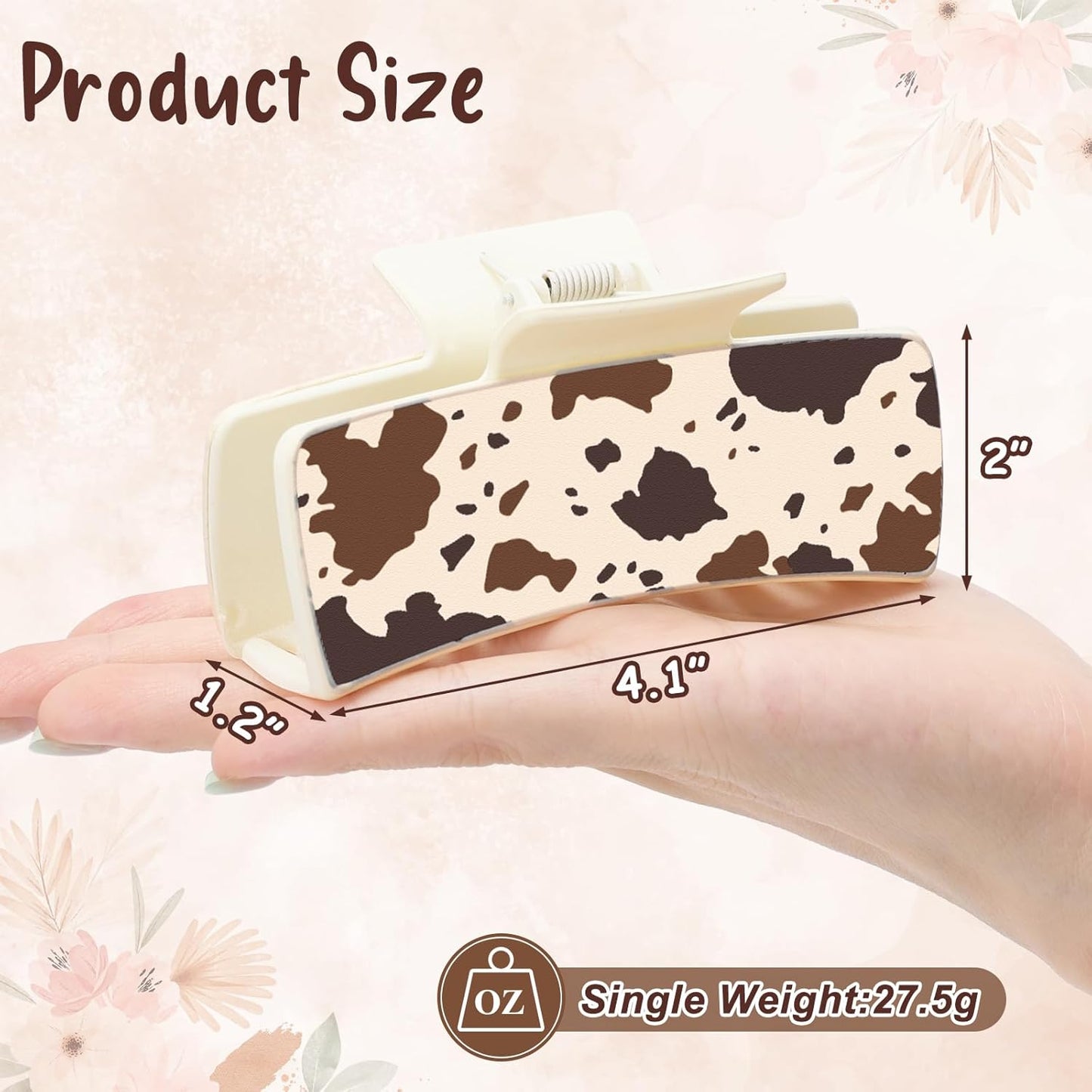 Western Leather Hair Claw Clips Sunflower Floral Square Claw Clips for Hairstyling Southwest Cow Print Cowhide Hair Accessories Large Aesthetic Western Cowgirl Stuff Gift for Women Girls