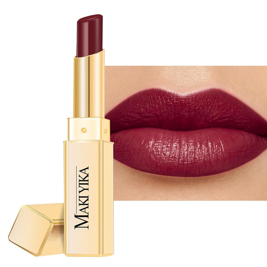 MAKI YIKA Moisture Dark Brown Lipstick for Women Hydrate Tinted Lip Balm for Dry Cracked Lips Dark Burgundy Glossy Lip Color Juicy Finish, MA071 Maduro Brown