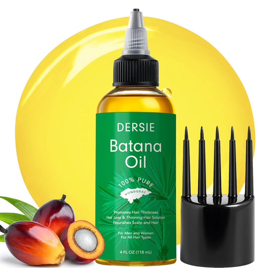 Dersie Batana Oil for Hair Growth: Hair Growth & Nourishment with Massager Applicator – 100% Pure Organic Batana Oil from Honduras, Inspired by Dr Sebi – For Thicker, Longer & Healthier Hair (4 FL OZ)
