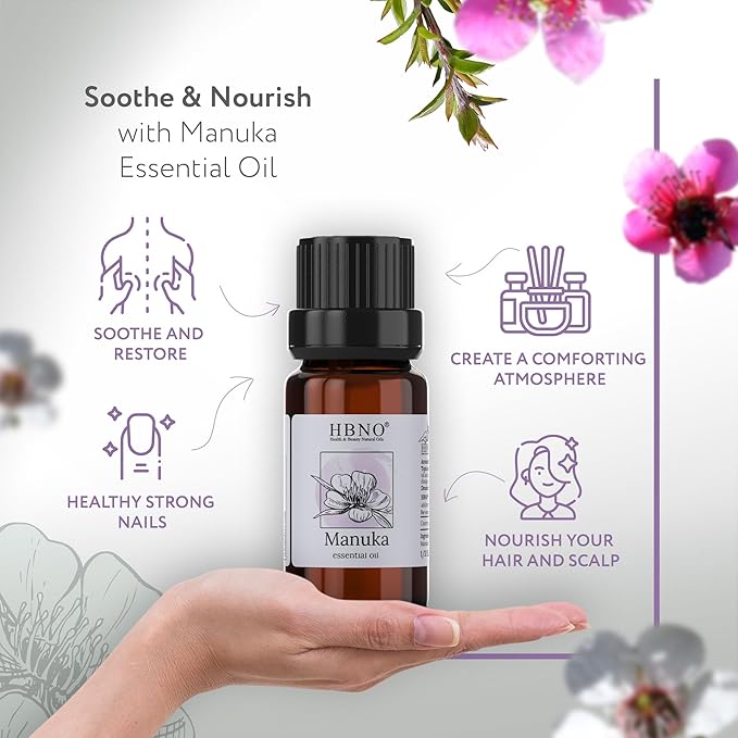 HBNO Manuka Essential Oil - 1/3 oz (10 ml) Travel Size - Natural Oil - Perfect for Cleaning, Aromatherapy, DIY, Soap and Diffuser