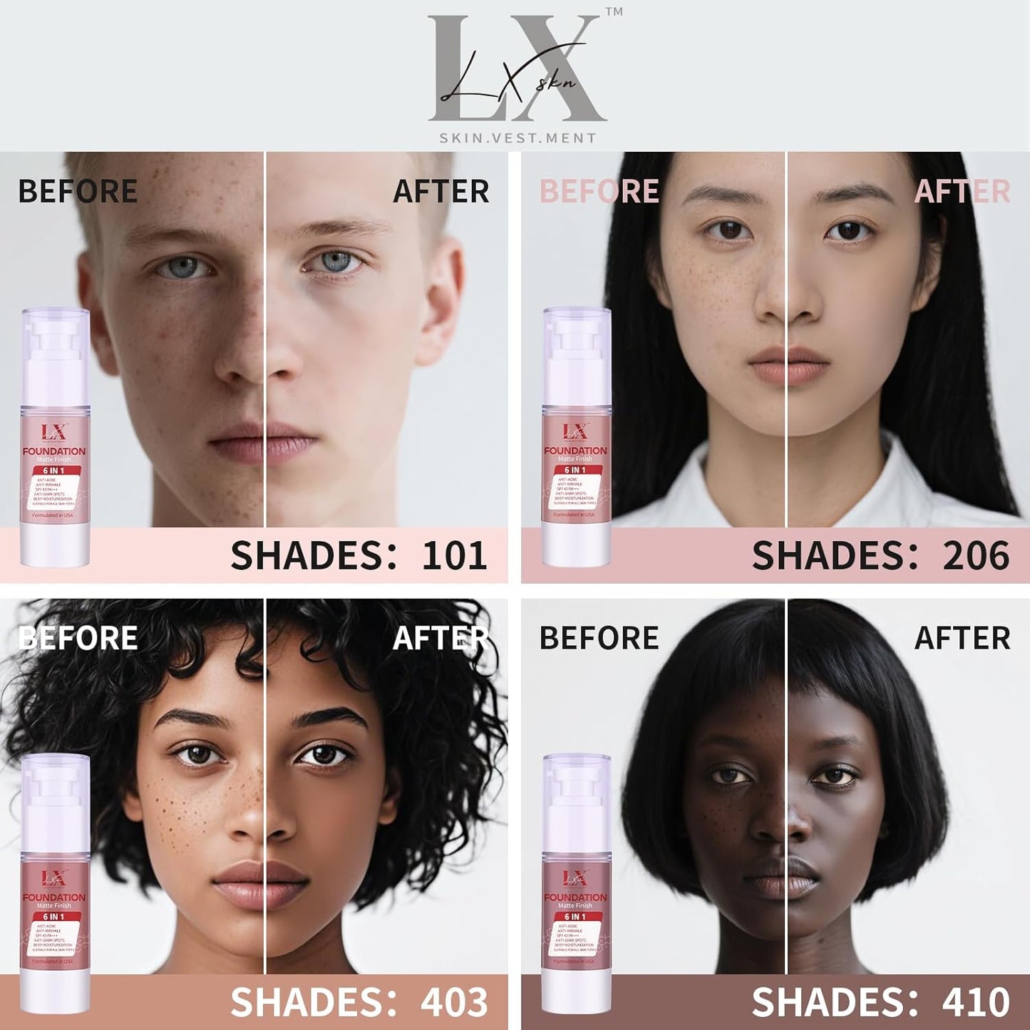 6-in-1 Makeup Infused with 1% Hyaluronic Acid- Matte + Poreless Liquid Foundation For A Glowing & Soft-Focus Look, Suitable for All Skin Types (101 Light, 6-in-1 Makeup Foundation)