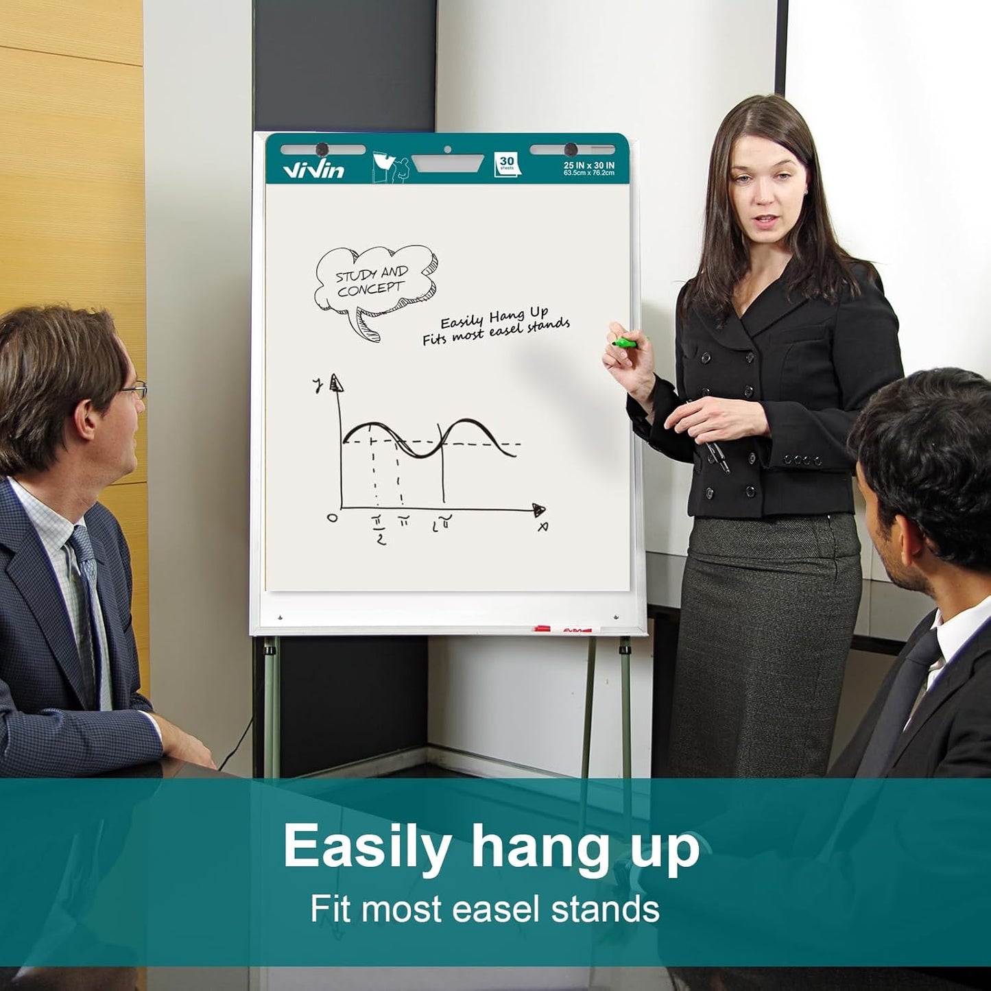 ViVin Super Sticky Easel Pad, 25 x 30 Inches Flip Chart Paper for Teachers, Large Self Stick Easel Paper, Teacher Anchor Chart, 30 Sheets/Pad, 6 Pads/Pack