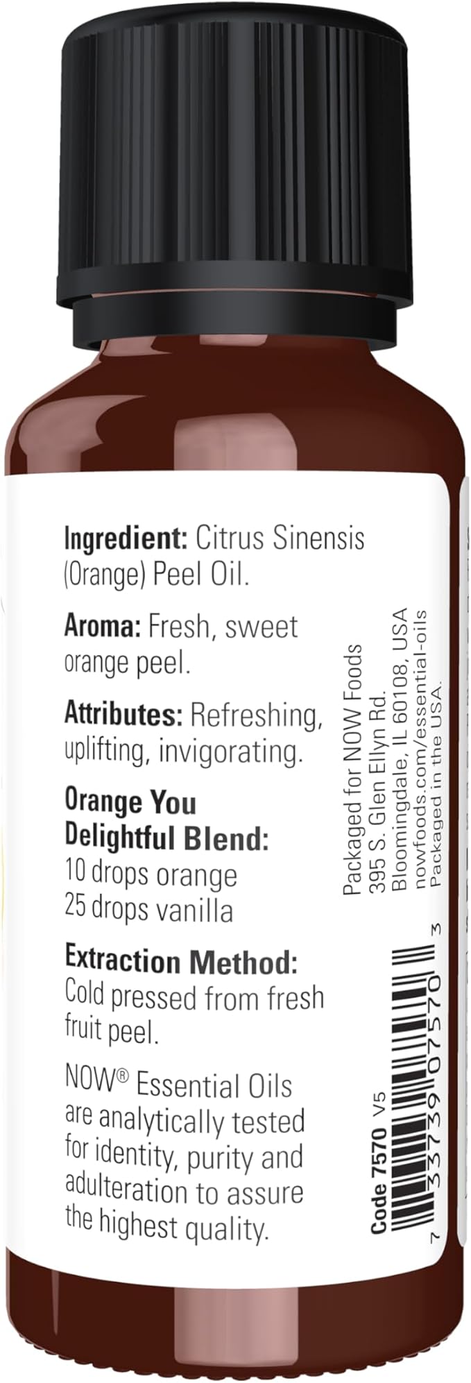 NOW Essential Oils, Orange Oil, Uplifting Aromatherapy Scent, Cold Pressed, 100% Pure, Vegan, Child Resistant Cap, 1-Ounce