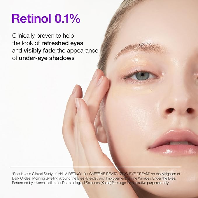 Anua Retinol 0.1 Caffeine Revitalizing Eye Cream, Under Eye Cream For Hydration, Glow Up Eye Contour, Niacinamide, Retinol For Face, Night Cream For Eye Care, Korean Skin Care (30g/1.05oz)