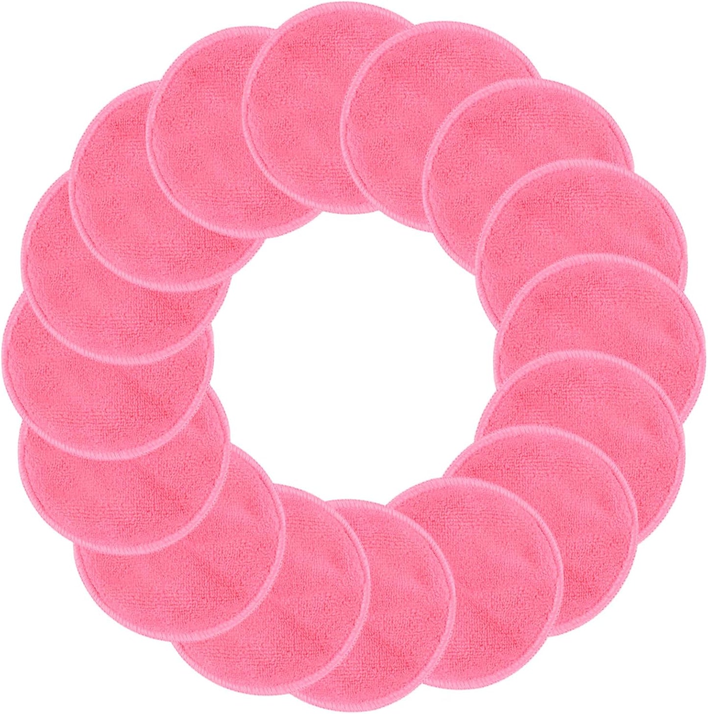 SUNLAND Reusable Makeup Remover Pads for Face,Eye,Lips 16 Pack Microfiber Face Cleansing Gloves Washable with Laundry Bag and Travel Bag Rounds Toner Pads（Round 3.15inchx16 Pink）
