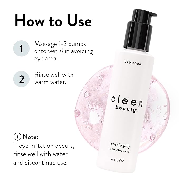 Cleen Beauty Rosehip Jelly Face Cleanser | Jelly Facial Cleanser with Rosehip Oil & Rose Water | Face Wash for Women | Gentle Face Cleanser for Women - Paraben Free | Rosehip Facial Wash (6 fl. oz)