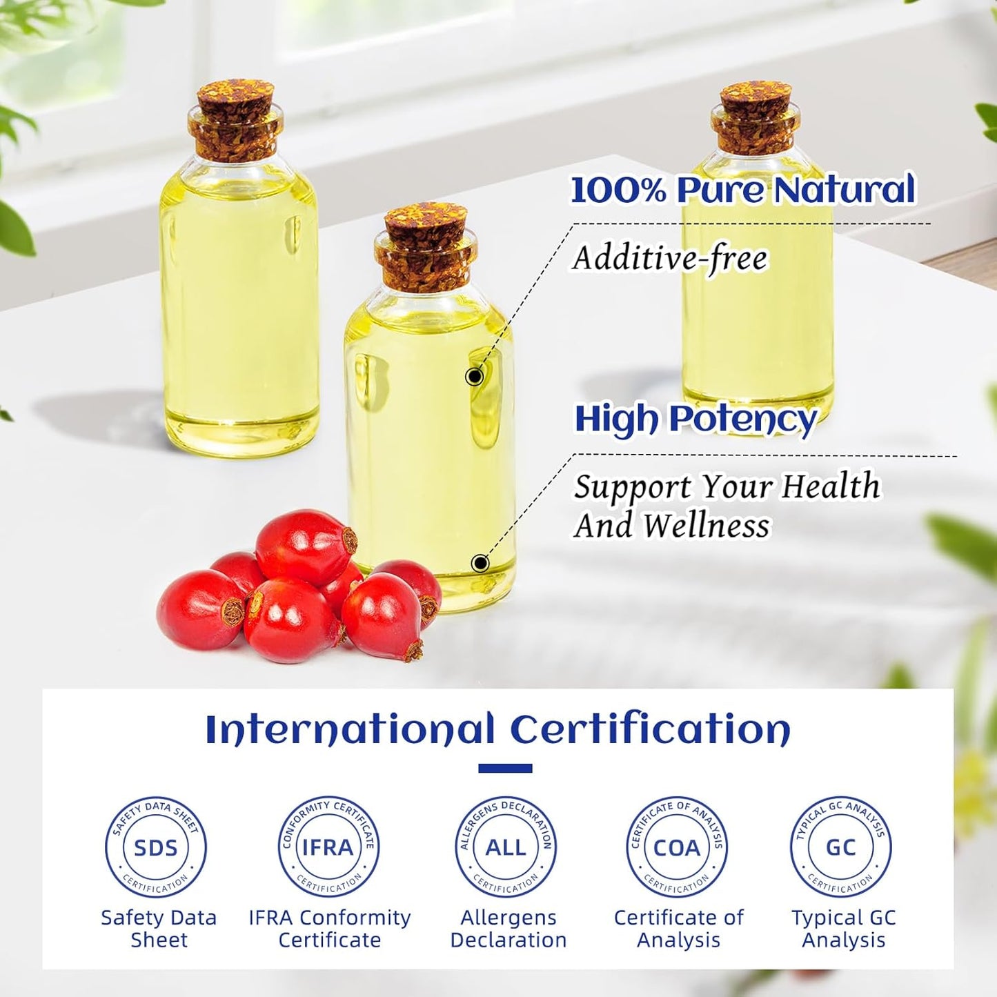 HIQILI 3.38 Fl Oz Organic Rosehip Seed Oil for Face, 100% Pure and Natural, Cold Pressed, Carrier Oil for Skin, Hair & Nails - Women & Men