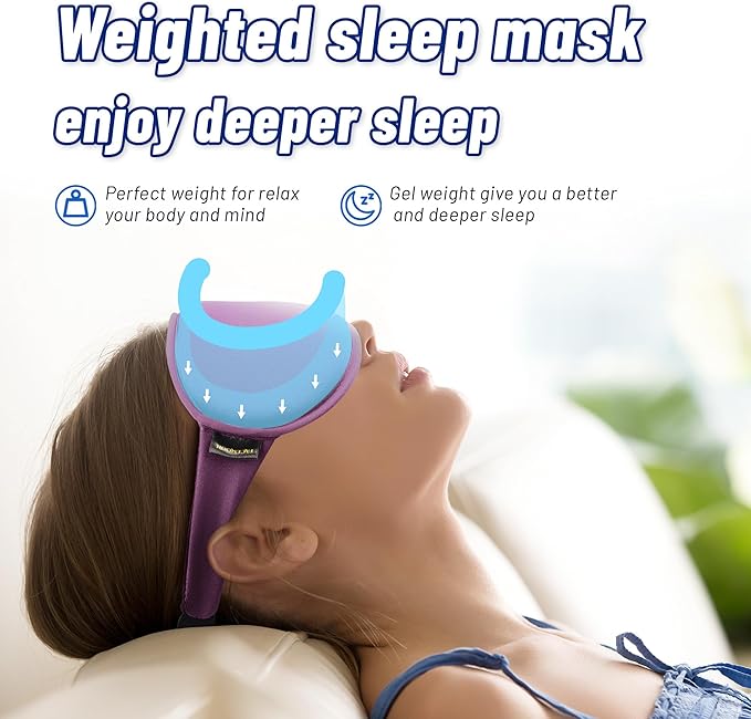 Cooling Gel 3D Sleep Eye Mask-Weighted Blackout Sleep Mask & Cold Compress for Dark Circles, Dry Eyes, and Puffiness - Comfortable, Eyelash-Friendly, Reusable for Relaxing Sleep-Purple
