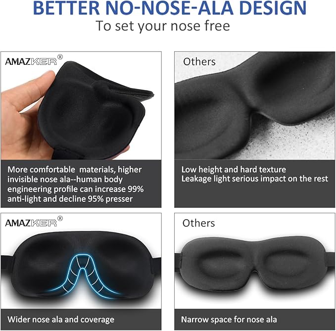 Sleep Mask Invisible Alar Deep Orbit 3D Eye Mask Ultra Lightweight & Comfortable Sleeping Mask for Travel, Nap, Shift Works XL Black