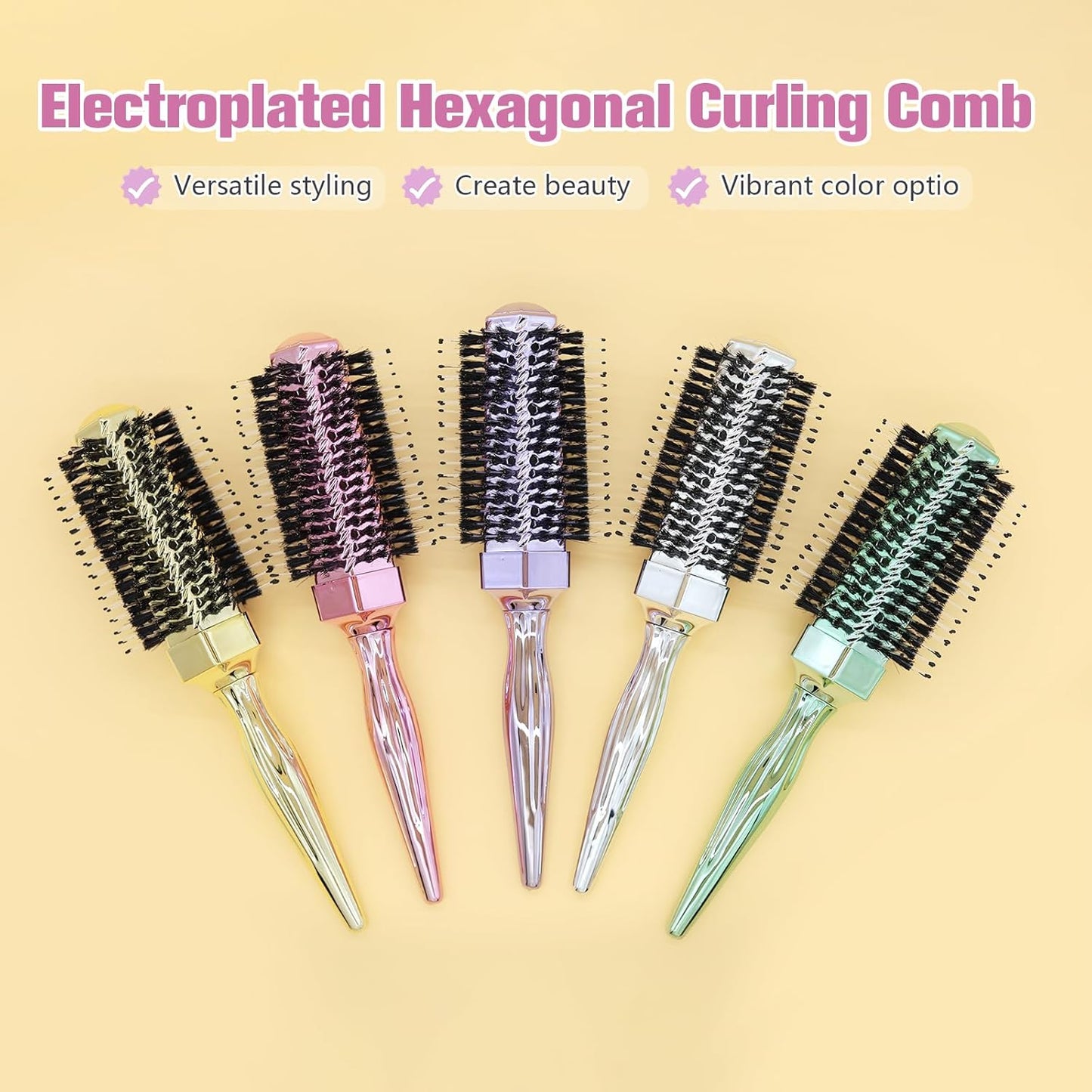 Round Hair Brush with Wild Boar Bristles – Specialized for Blowouts & Styling at Home or Salon, Suitable for All Hair Types.Purple