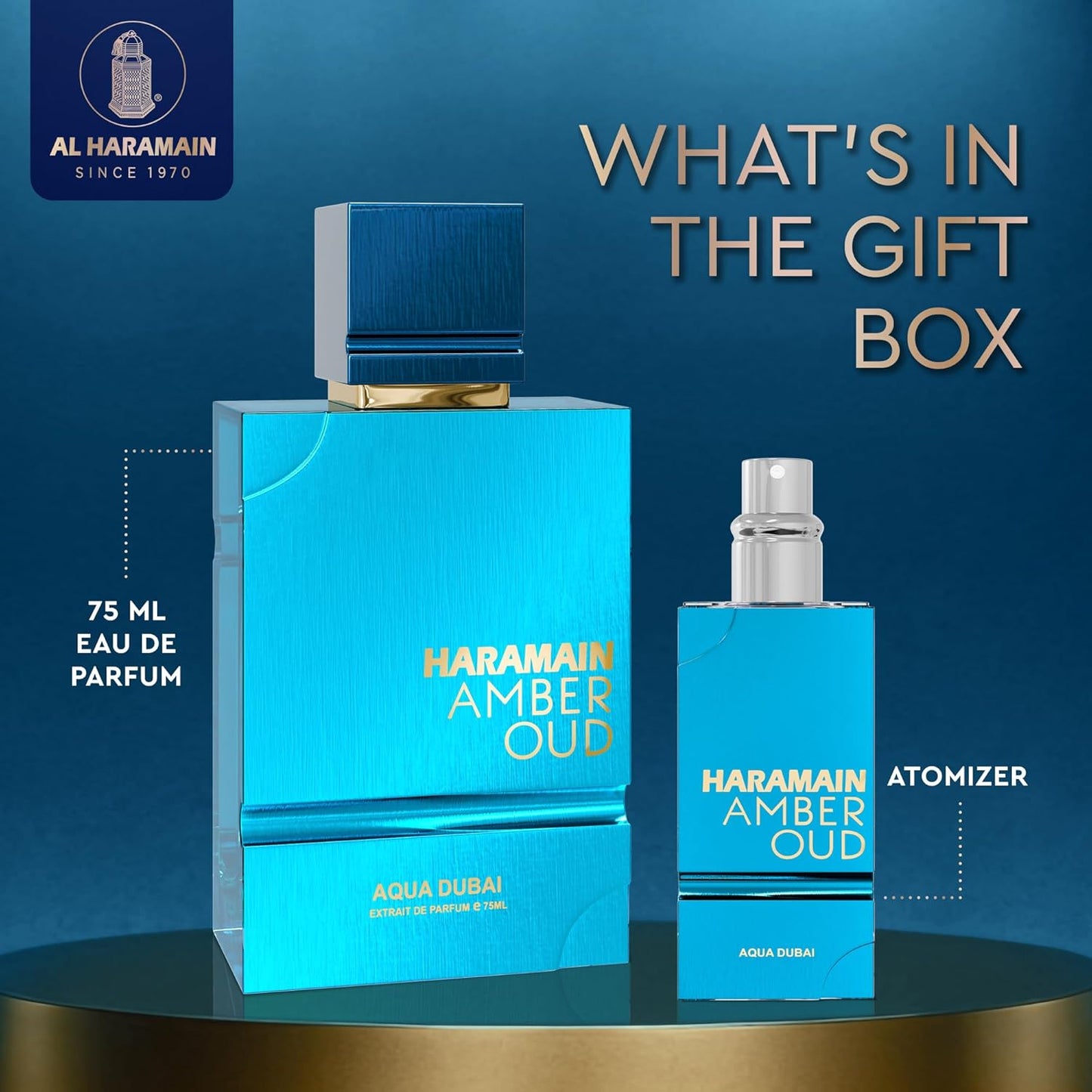 Al Haramain Amber Oud Eau de Parfum – Aqua Dubai – Oud Cologne with Atomizer – Men's Perfume for Men: Bergamot, Green Notes, Mandarin, Melon, Pineapple, Amber, Vanilla, Musk, Mens Fragrances (2.5 oz)