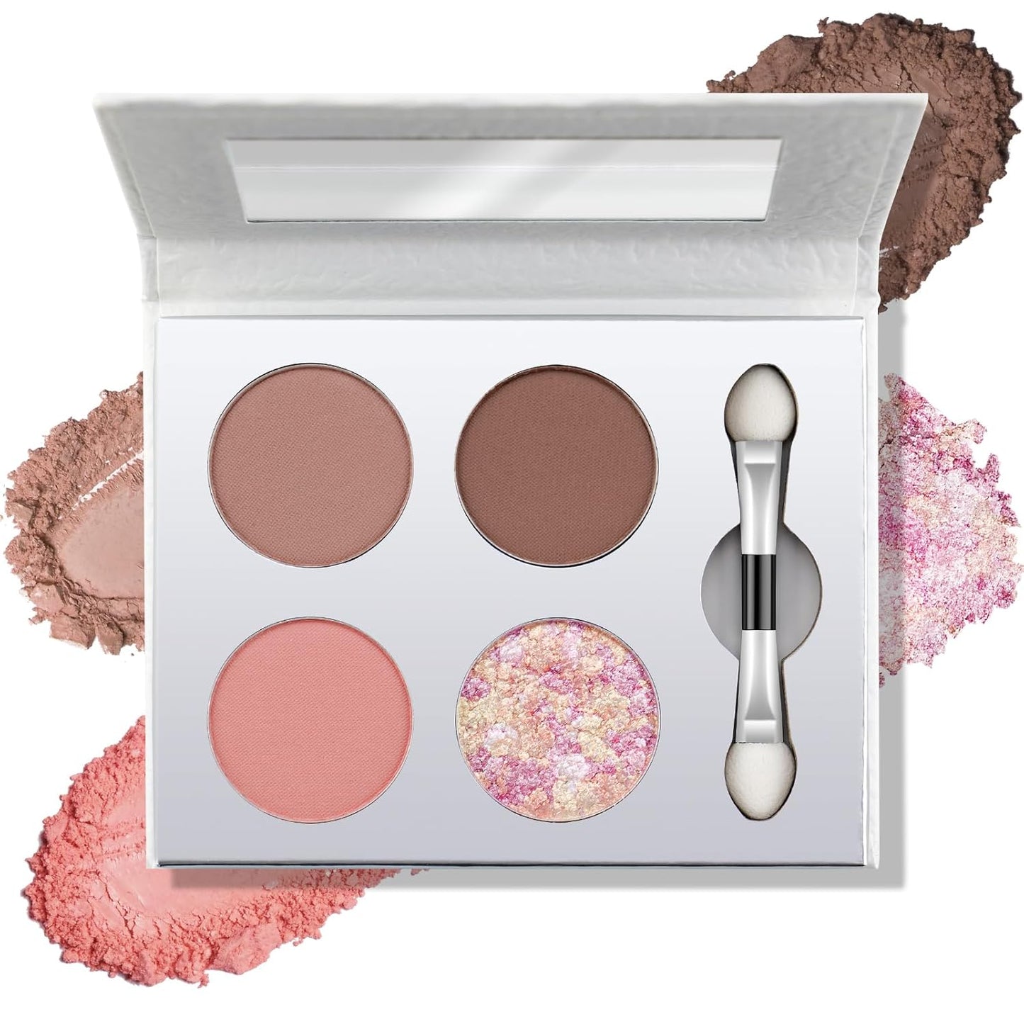 Color Nymph Eyeshadow Palette, Pink Eye Makeup Pallet with Matte & Holographic Glitter Multichrome Eyeshadow, Travel-Friendly Compact with Mirror & Brush, High-Pigment & Long-Lasting (Pink & Neutral)