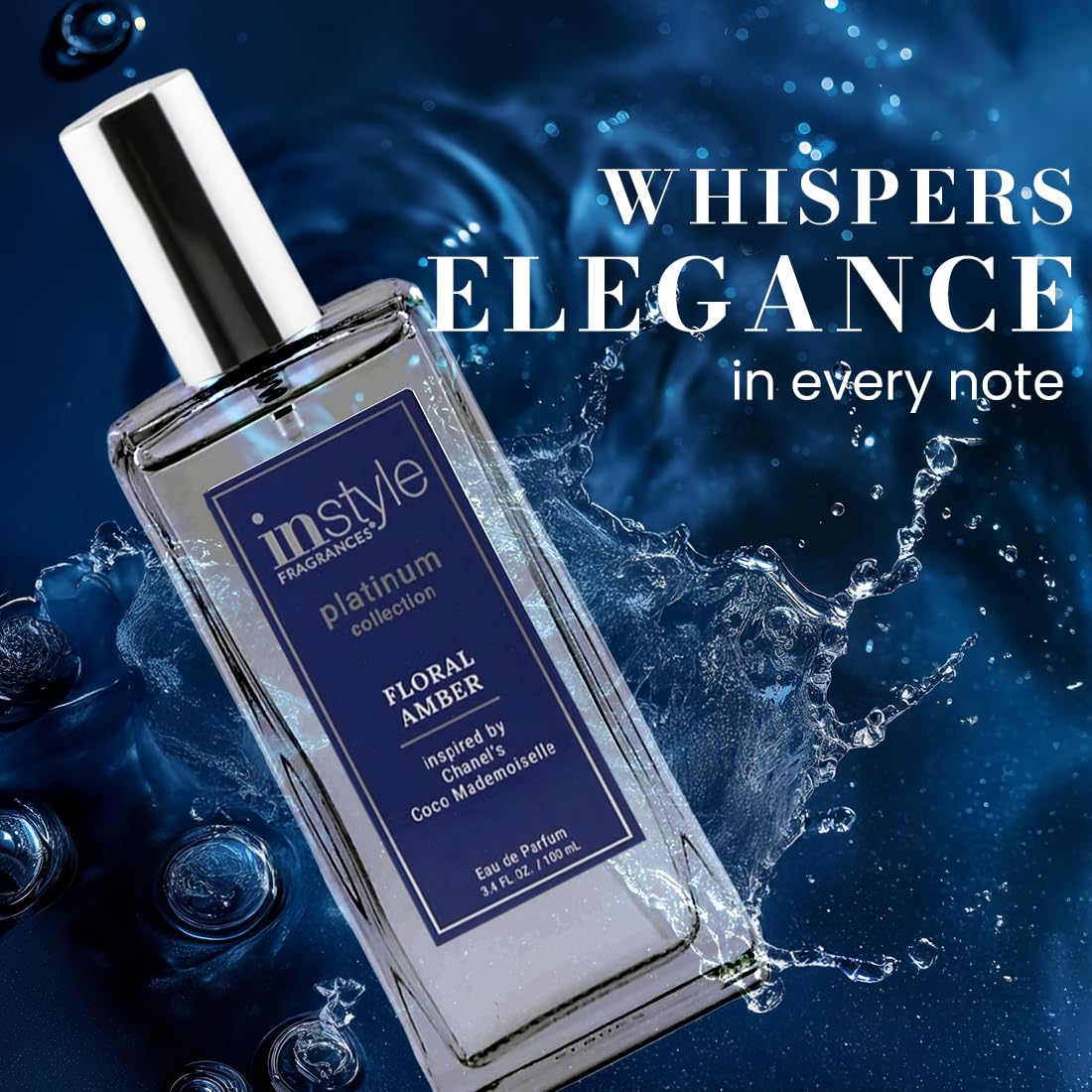 Instyle Fragrances, Platinum Collection, Floral Amber, Inspired by Chanel's Coco Mademoiselle, Women’s Eau de Parfum, CLEAN, Vegan, Paraben-Free, Never Tested on Animals, 3.4 Fluid Ounces