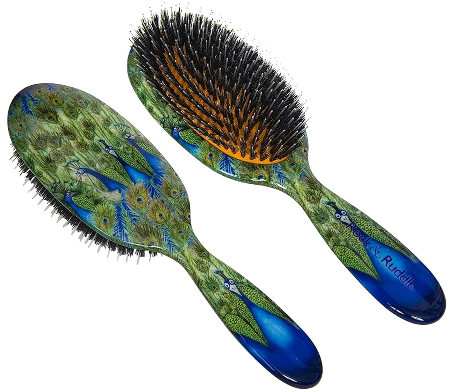 Rock & Ruddle Natural Mixed Boar Bristle Hair Brush for Women and Kids (Large, 21cm) - Perfect for Wet or Dry Hair, Detangling Smoothing Blowdrying - Designed & Made in UK - Peacocks Design