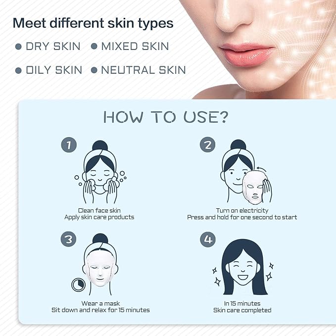 LED FACIAL LIGHT THERAPY MASK-Led Face Mask Light Therapy, 7 Led Light Therapy Facial Skin Care Mask - Blue & Red Light for Acne Photon Mask - Skin Care Mask for Face and Neck.White