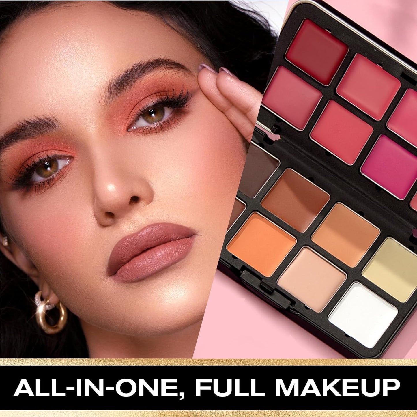 16 Color (Waterproof All-in-One Palette) Highlighter + Concealer + Eyeshadow + Blush, all in one makeup palette, Crease-Proof & Sweat-Resistant for Flawless Glow, Travel-Friendly Cosmetic Set