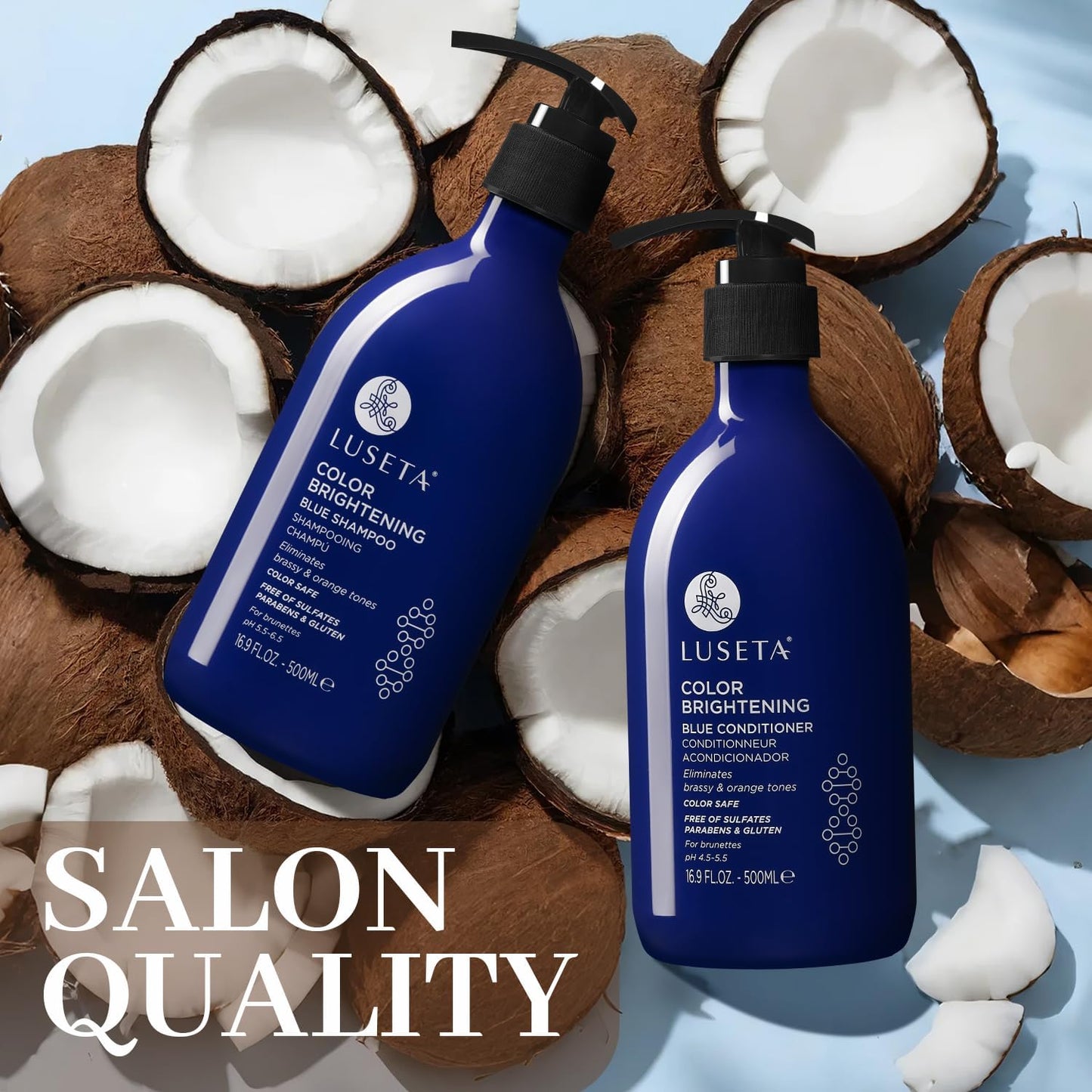 Luseta Blue Shampoo for Brassy Hair and Brunettes, Level Up Tones Down Orange & Copper Hues, Blue Shampoo and Conditioner for Color Treated Hair, Targets Brassy and Refresh cool-toned colors 2x16.9oz