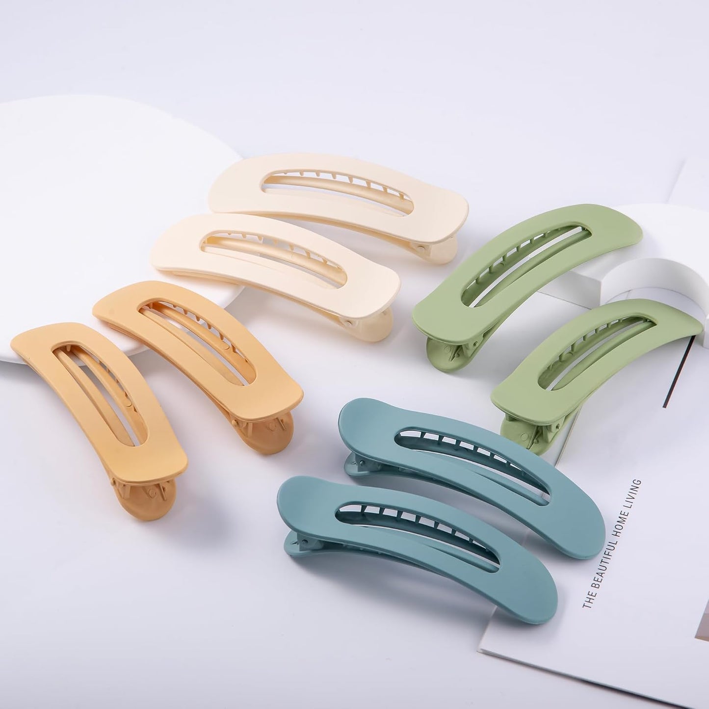 8 Pcs Large Lay Flat Claw Clips for Women French Side Slide Barrettes for Thin Fine Hair Rectangle Alligator Hair Accessories,Matte Beige Orange Blue Green