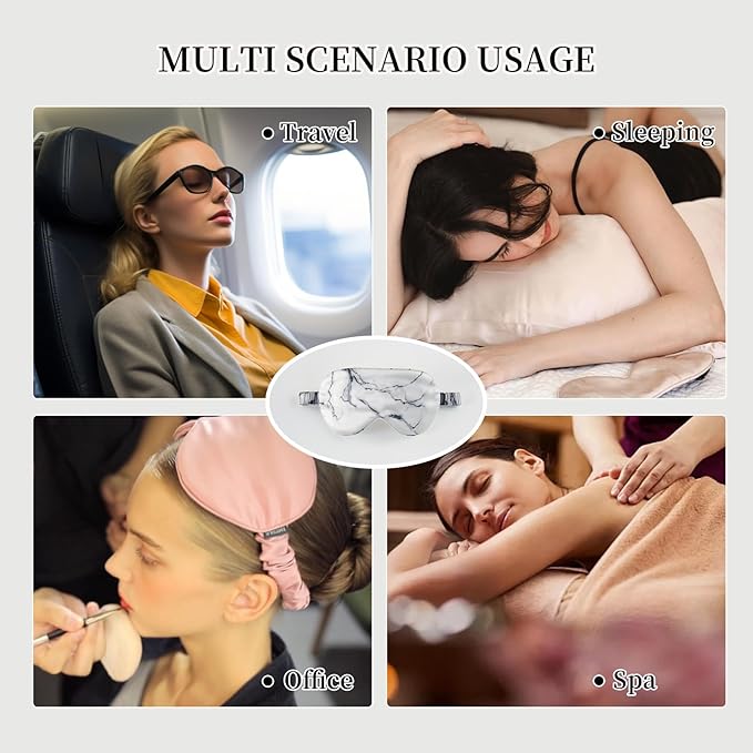 THXSILK Sleep Mask 100% 19 Momme Pure Mulberry Silk Super Smooth Cooling Decorative Sleep Eye Mask Blackout Eye Cover with Wide Head Strap, Marble-Grey