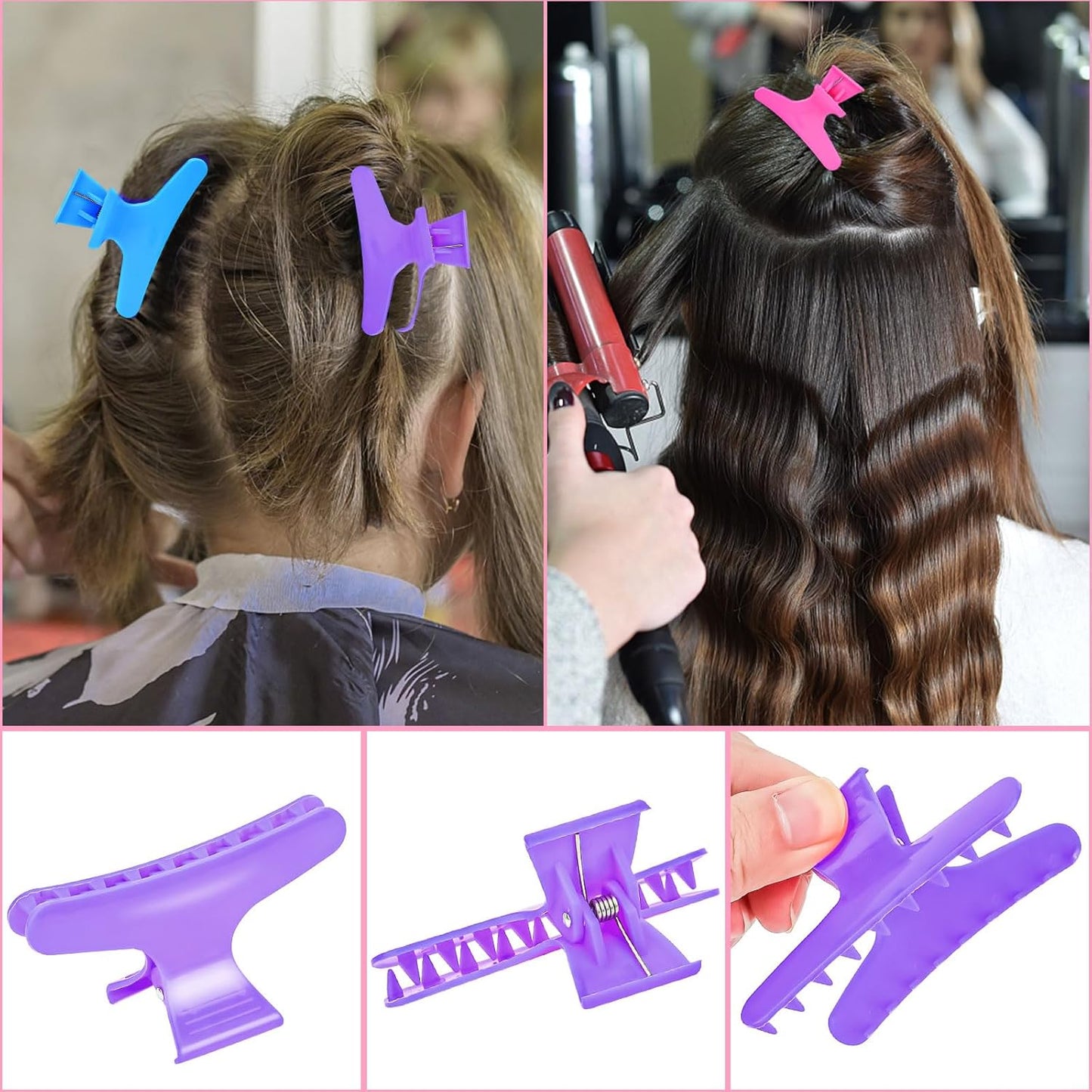 Hair Clips for Styling Sectioning 12 Pack Hot Pink Purple Blue Butterfly Clamps Hair Claw Clips Pro Salon Hair Clips for Styling, Sectioning, Cutting and Coloring