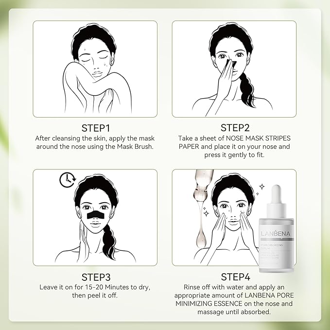 LANBENA Nose Pore Strips, 2pcs, 2% BHA(Salicylic Acid) Blackheads Remover Peel off Mask, Plants Pore Cleanser Purifying Face Mask, Unclog Pores, Oil Control, Upgraded 2.0 added Amazonian White Clay