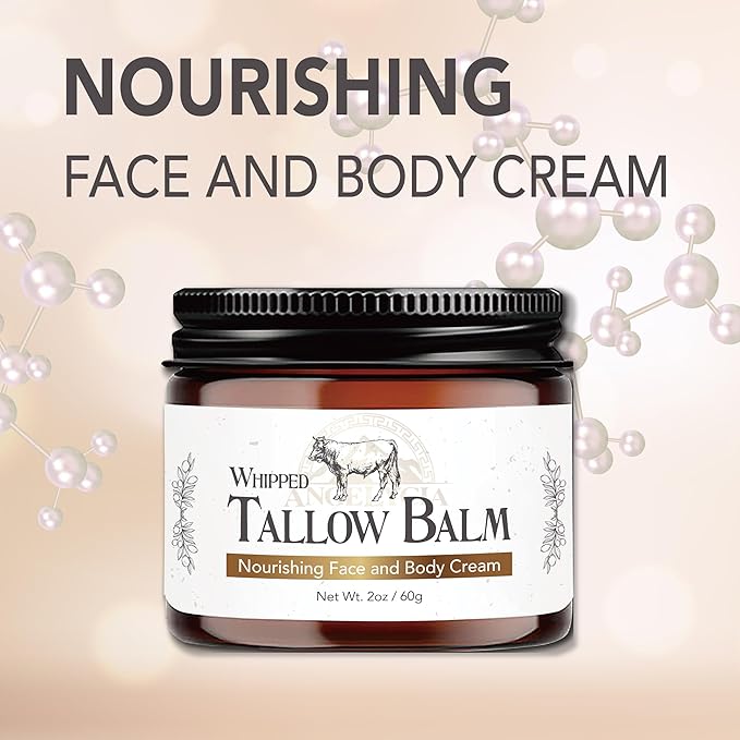 Beef Tallow for Skin | 100% Grass Fed Handmade Tallow Face Moisturizer | Face & Body | Whipped Moisturizer | 100% Natural Tallow Balm | No Parabens | Sensitive & Dry Skin, Eczema, Psoriasis