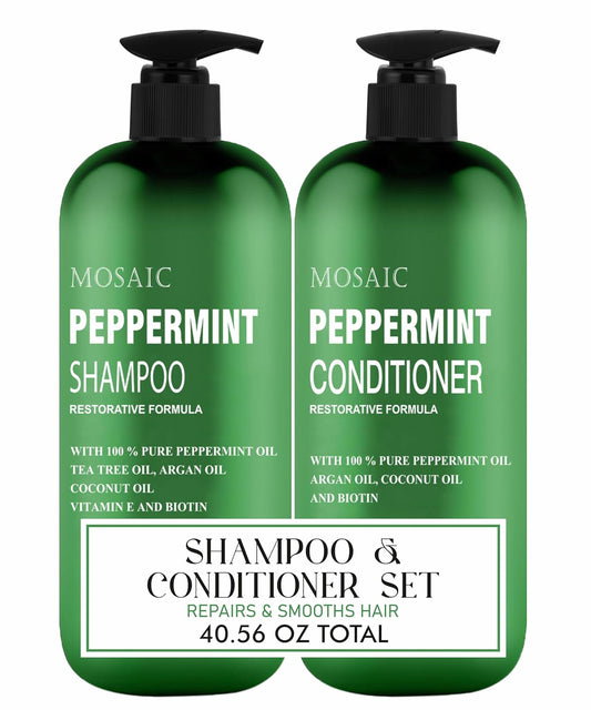 Peppermint Oil Shampoo and Conditioner Set for Hair Growth and Thickening - For Thinning Hair and Hair Loss Treatments for Women & Men, Sulfate Free, 20.2 FL Oz Each
