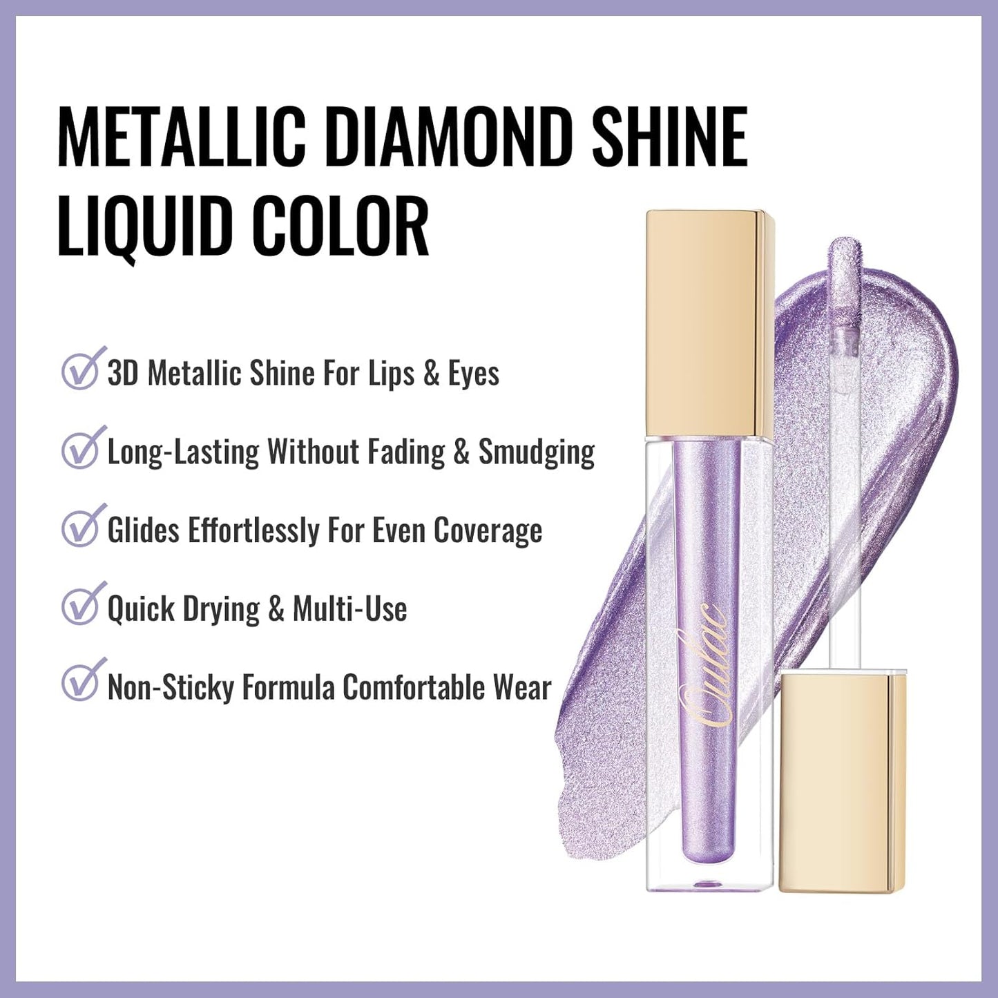 Oulac Violet Purple Lip Gloss Metallic Shine Lipstick for Women, Dual Use for Lips & Eyeshadow, Light Coverage Lip Color, Long Lasting, 3D Metallic Finish, No Transfer, Vegan, 4.5ml, MD02