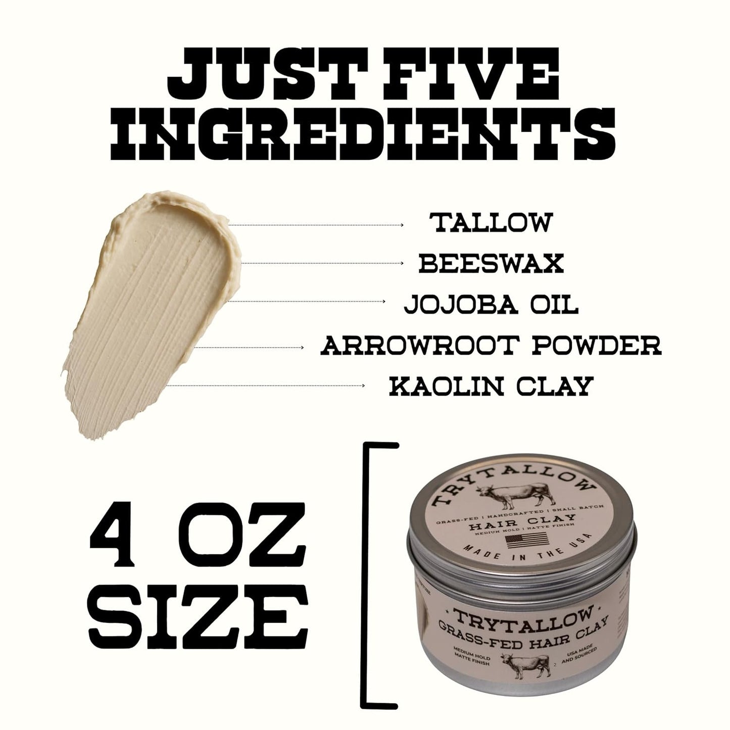 Natural Hair Clay Pomade - All Natural Hair Styling Clay for Men and Women Made With 100% Real Ingredients that Promote Hair and Scalp Health. Medium Hold, Matte Finish.