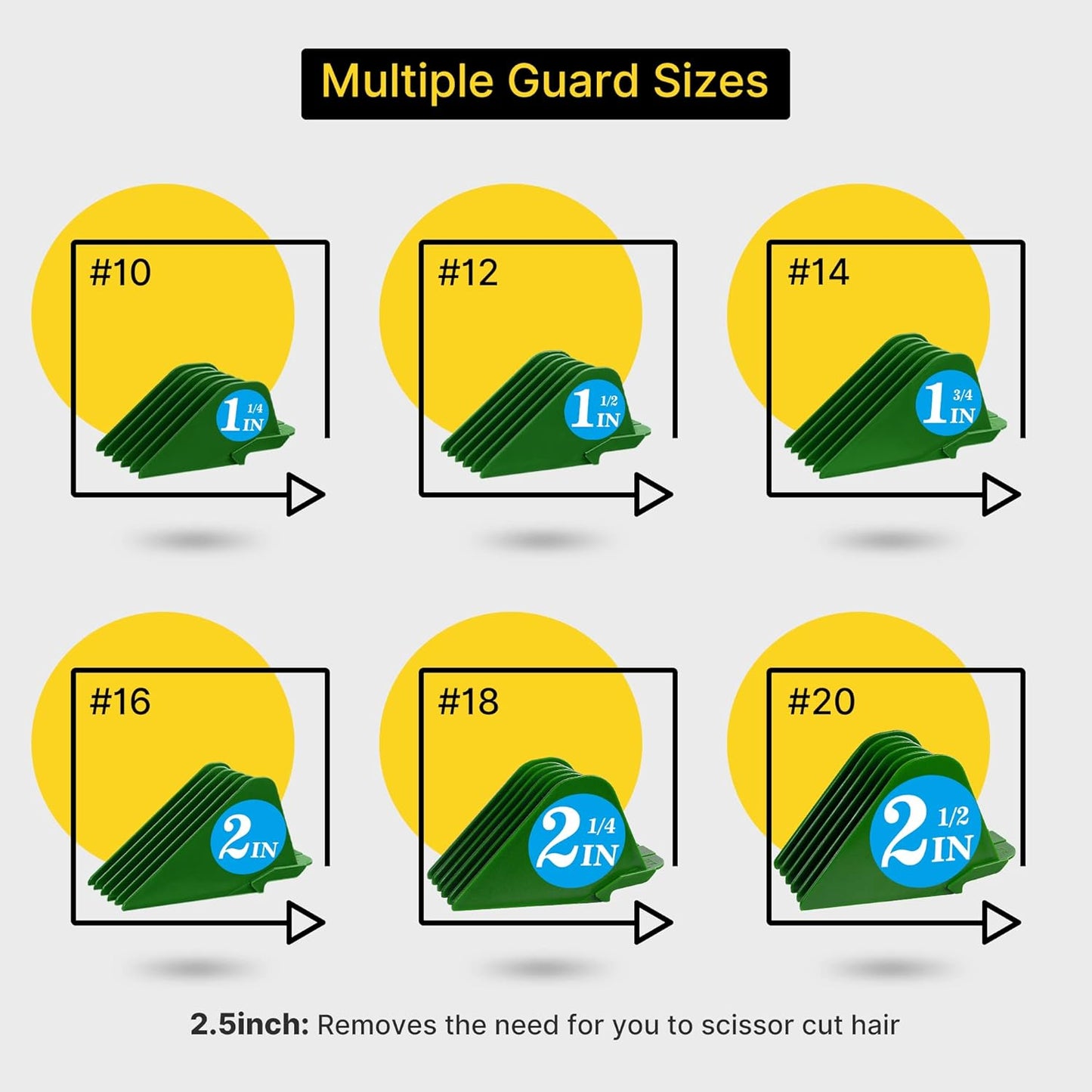 Clipper Guards Compatible with Wahl 10 12 14 16 18 20 Hair Clipper Guards 6pcs Extra Long Clipper Guard Attachments 2.5 Inch Clipper Guides Multiple Sizes Universal 2.5", 2.25", 2", 1.75", 1.5", 1.25"