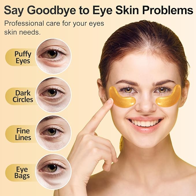 Under Eye Patches (24Pairs) - Golden Eye Mask with Collagen, Cooling Eye Care for Wrinkles, Puffy Eyes & Dark Circles, Skincare Treatment for Men & Women