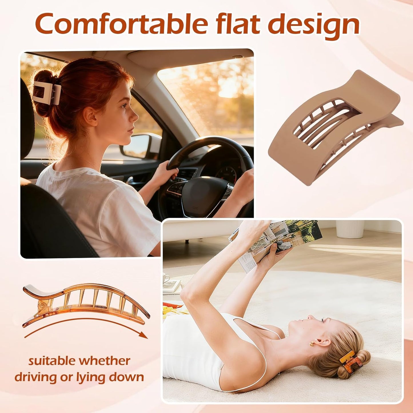 French Flat Hair Clips for Women 6pcs Hair Claw Clips for Thick or Thin Hair Matte Claw Clips for Girls Barrettes Non-Slip Strong Hold Hair Accessories for Women (Transparent)