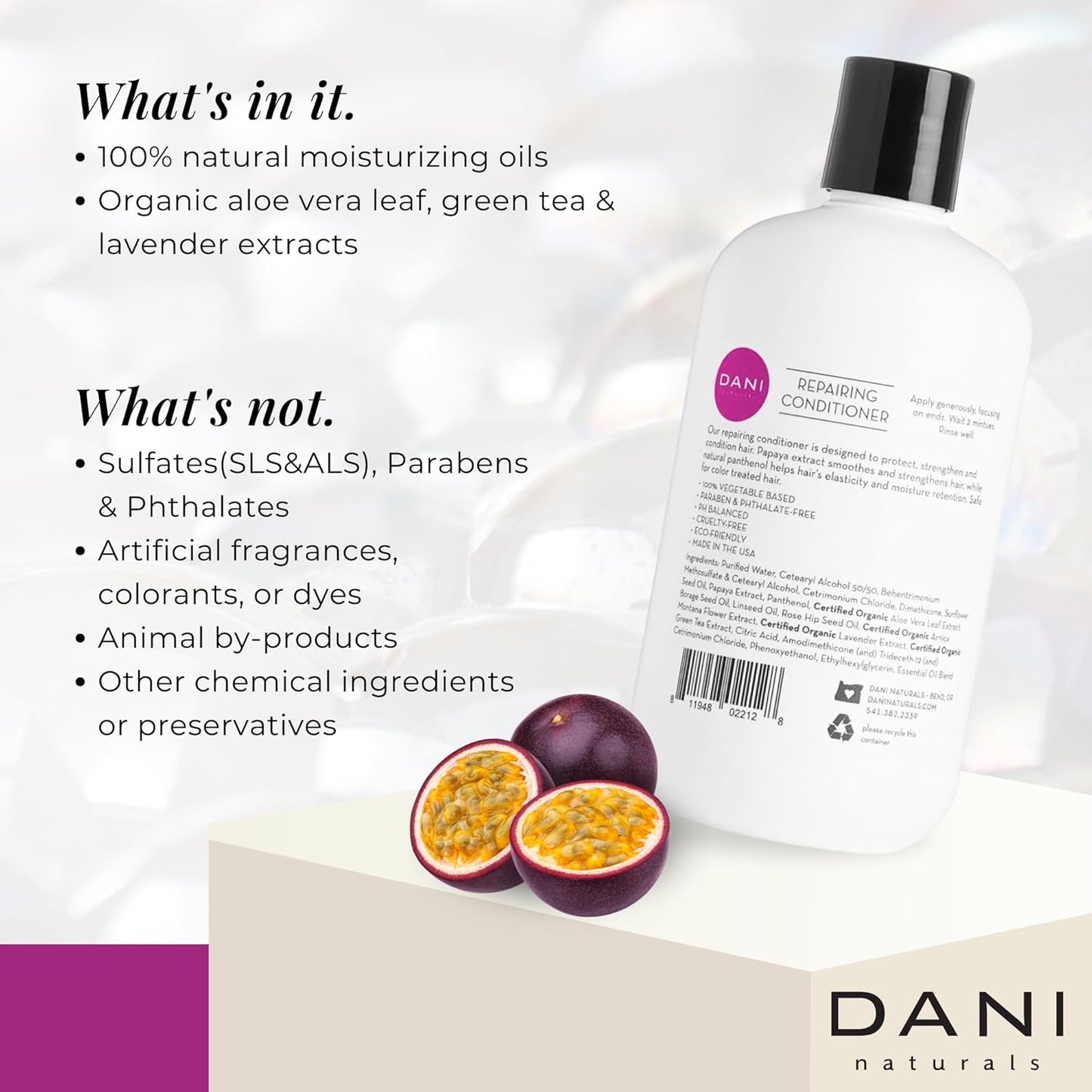 DANI Naturals Conditioner – Passion Fruit, Nourishing & Hydrating for All Hair Types, Promotes Healthy Scalp & Hair Follicles, Vegan & Color-Safe, 12 oz