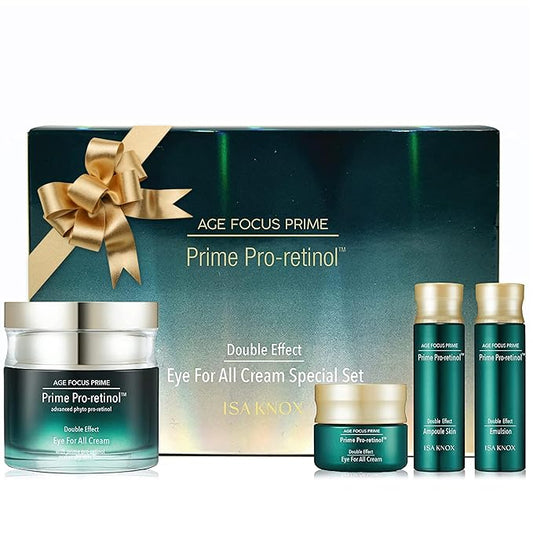 Isa Knox AGE FOCUS Prime Double Effect Eye For All Cream Set (3.4fl oz) - Korean Skin care Set, Anti Aging, Lightweight Rich Eye Cream for Wrinkles, Toner, Emulsion, Daytime Retinol.