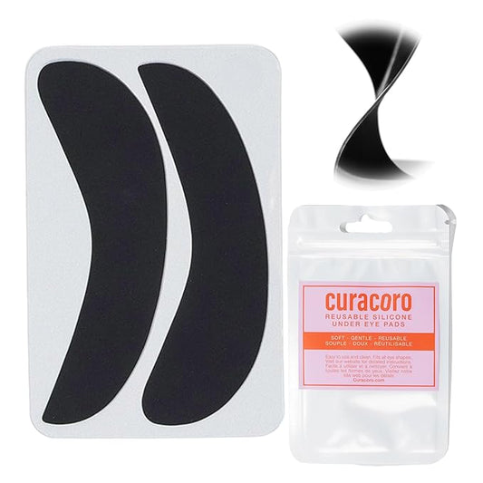 Curacoro Reusable Eye Pads, Silicone Under Eye Patches Lash Lift Cover Eyelash Extension | Soft Pads for Sensitive Skin during Eyelash Perm Lamination & Lash Extensions Remover (Black, Style 1)