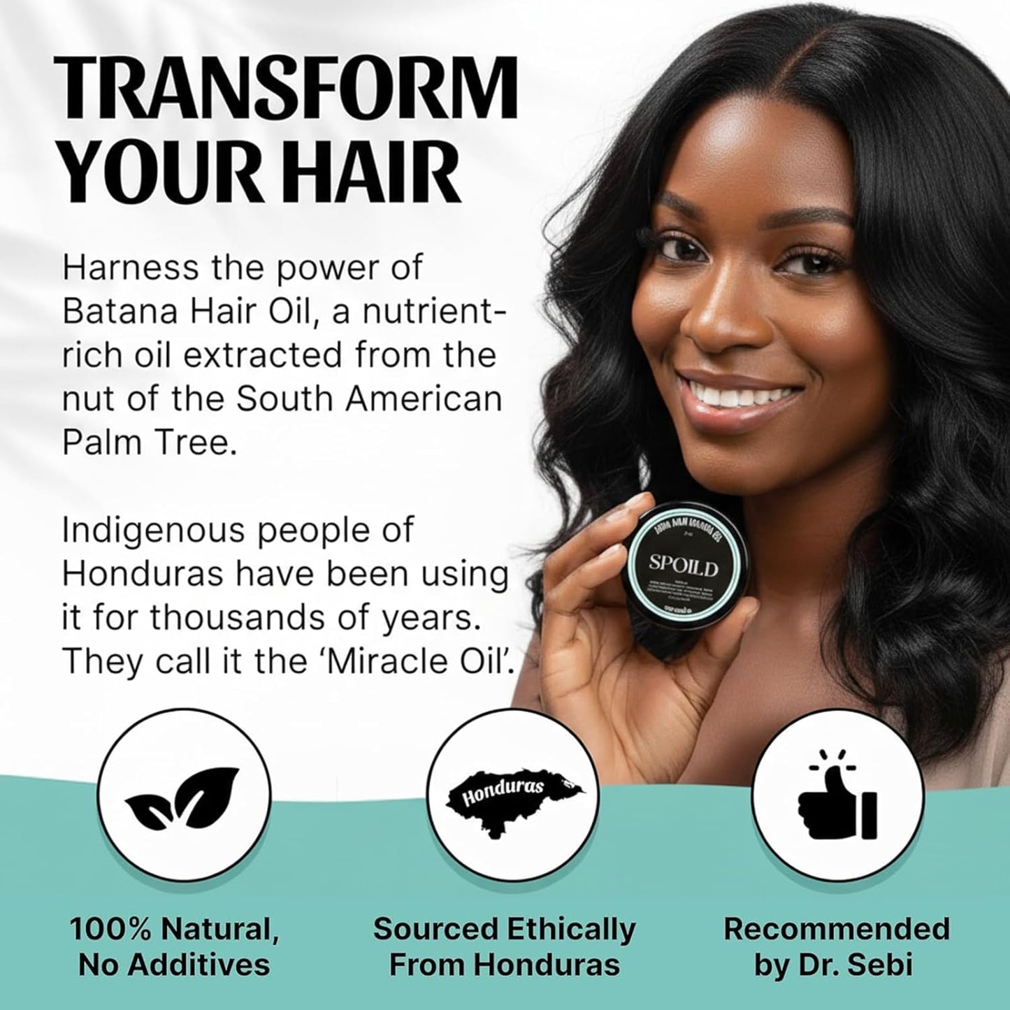 Raw Batana Oil for Hair Growth - Sourced from Honduras - Dr. Sebi Approved - 100% Organic and Unrefined - For Thicker, Stronger Hair - 2oz.