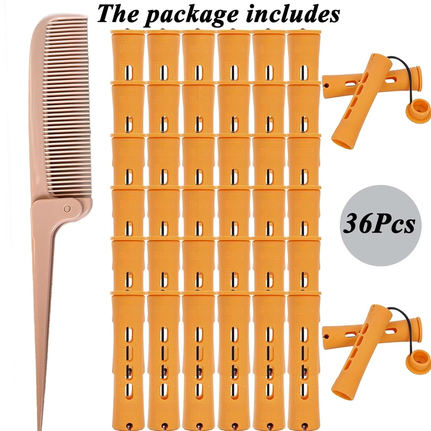 Orange Perm Rods Set for Natural Hair - 36pcs Cold Wave Rods Plastic Hair Rollers for Short Long Hair Curling Rod(36pcs Orange)