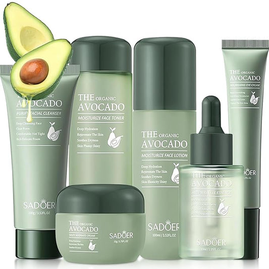 6pcs Avocado Skincare Set, Skin Care Gift Set with Facial Cleanser, Toner, Face Serum, Face Cream, Eye Cream For Hydrating Skin, Anti-Aging Skin For Women Teen Girls (Avocado)