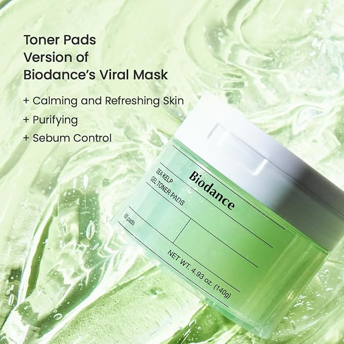 Biodance Sea Kelp Gel Toner Pads, Calming & Soothing for Sensitive Skin, Oil & Sebum Control, Blemish Care, Gentle Exfoliating Korean Toner Pads, 4.93 fl.oz.(140g)*60Pads